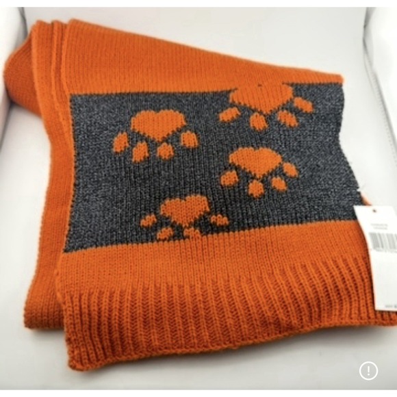 Orange Black Halloween Scarf‎ Kitty Cat Whiskers Paw Prints - Picture 1 of 6